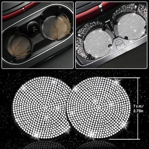 27 PCs Bling Car Accessories Set for Women, Steering Wheel Covers Universal Fit 15 Inch, Bling License Plate Frame, Bling Phone Holder, Bling Car Coasters (Silver Diamond)