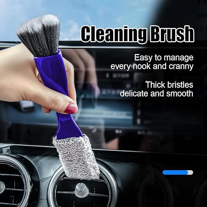 Double Head Brush for Car Clean, Cleaning Brush, Soft Car Detailing Brush, Universal Car Air Vent Cleaner Car Interior Accessories Fit for Cleaning Panels, Air Vent, Leather, Computer (Blue)