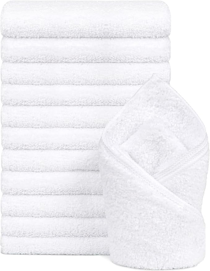 Orighty 12-Pack White Hand Towels - Quick Drying & Absorbent Microfiber Gym Towels 16x28 inches - Lightweight & Thin Whi