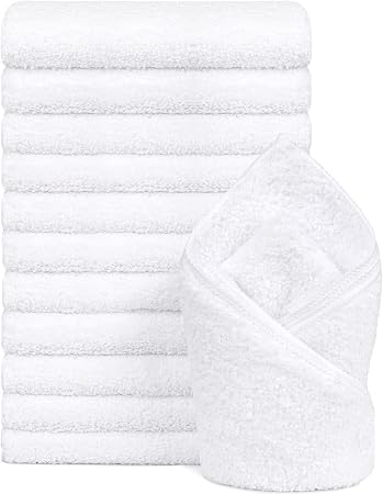 Orighty 12-Pack White Hand Towels - Quick Drying & Absorbent Microfiber Gym Towels 16x28 inches - Lightweight & Thin Whi