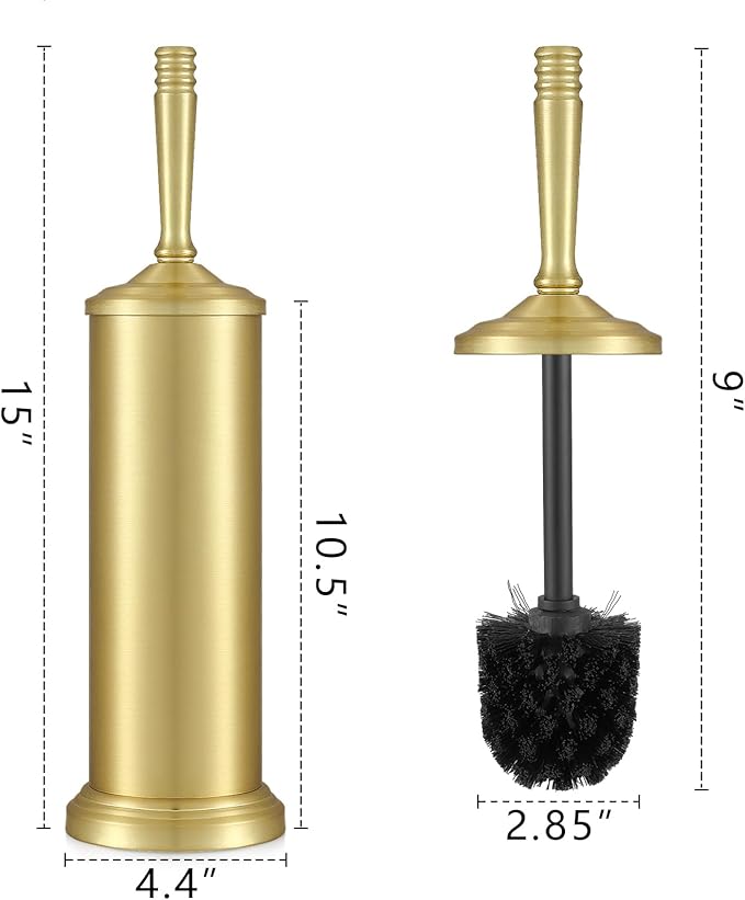 Gold Toilet Brush and Holder Set, Stainless Steel Toilet Brush for Bathroom,Heavy Duty Gold Toilet Bowl Brush and Holder,Deep Cleaning Modern Toilet Cleaner Brush -Space Saving, Covered Brush, Durable
