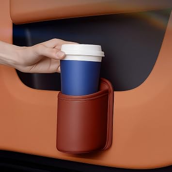 Leather Car Cup Holder, Hanging Back Seat Bottle Holder, Red