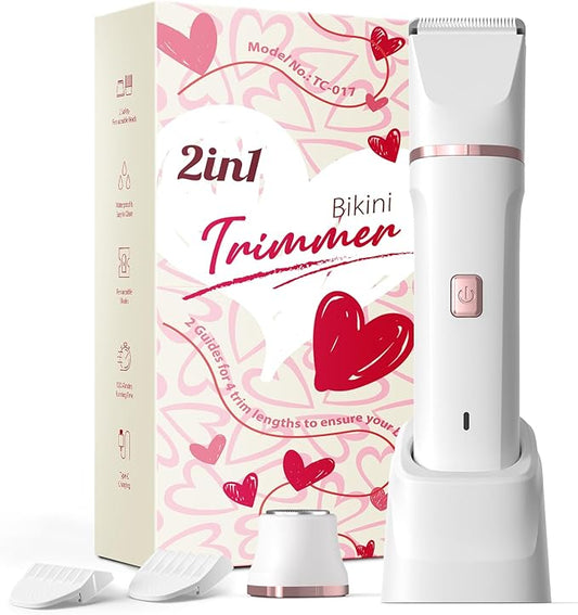 Pubic Hair Trimmer Women - Electric Razors for Women's Body Groomer, Replaceable Ceramic Blade Heads, Face Hair Remover Head, USB-C&Dock Charging, Waterproof&Easy Cleaning