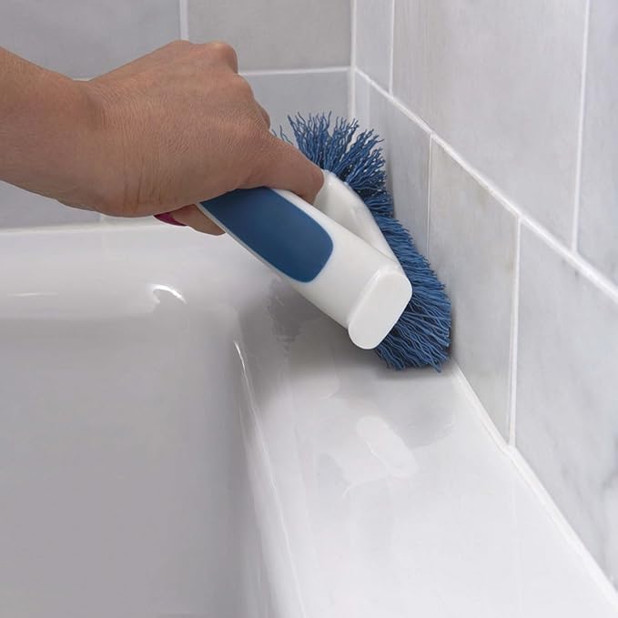 Unger 2-in-1 Grout and Corner Scrubber Brush Tool, Crevice Bathroom Cleaning Supplies for Showers, Door Tracks, Tile, and Bathtubs, Household 360-Degree Scrubbing Power