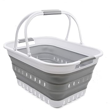 SAMMART 29L (7.6 Gallon) Collapsible Tub with Handle - Portable Outdoor Picnic Basket/Crater - Foldable Shopping Bag - S