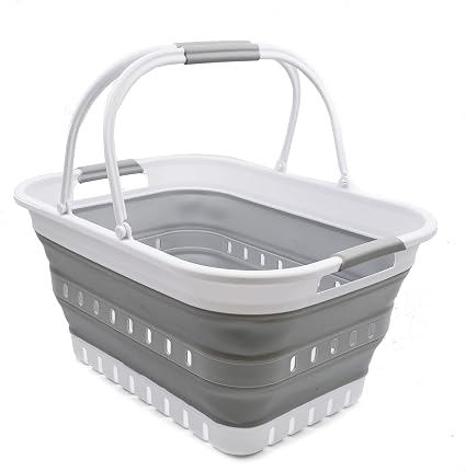 SAMMART 29L (7.6 Gallon) Collapsible Tub with Handle - Portable Outdoor Picnic Basket/Crater - Foldable Shopping Bag - S