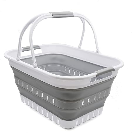 SAMMART 29L (7.6 Gallon) Collapsible Tub with Handle - Portable Outdoor Picnic Basket/Crater - Foldable Shopping Bag - S