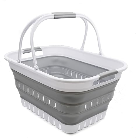 SAMMART 29L (7.6 Gallon) Collapsible Tub with Handle - Portable Outdoor Picnic Basket/Crater - Foldable Shopping Bag - S
