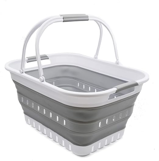 SAMMART 29L (7.6 Gallon) Collapsible Tub with Handle - Portable Outdoor Picnic Basket/Crater - Foldable Shopping Bag - S