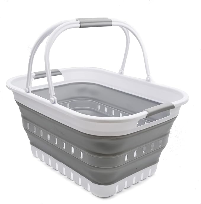 SAMMART 29L (7.6 Gallon) Collapsible Tub with Handle - Portable Outdoor Picnic Basket/Crater - Foldable Shopping Bag - S