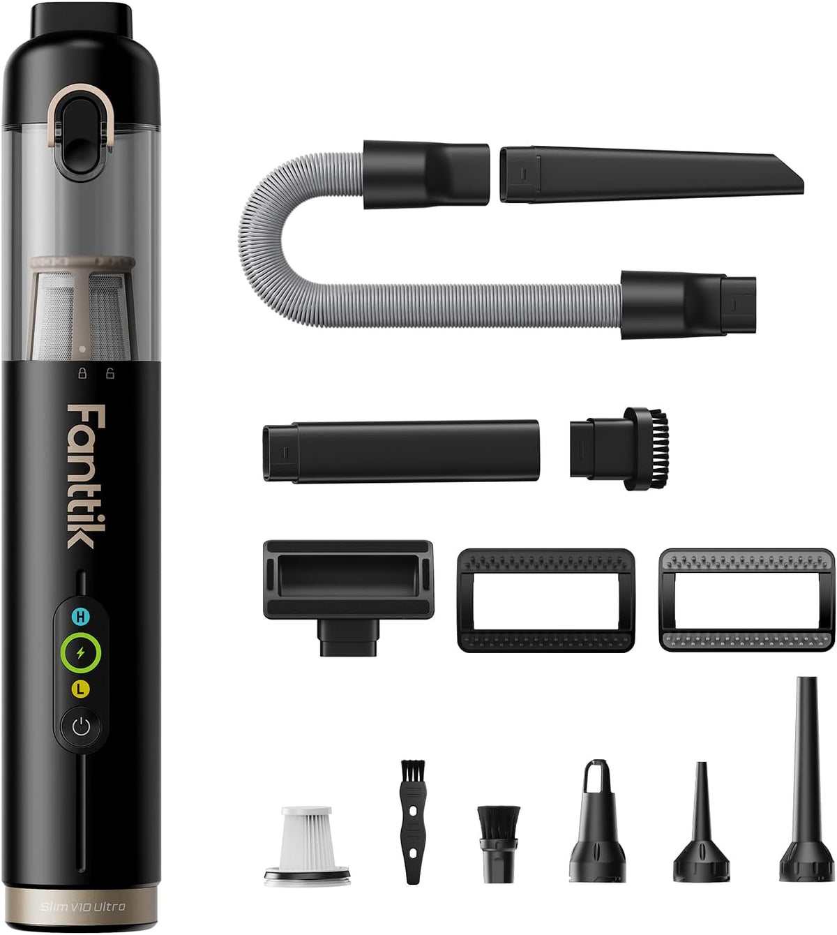 Slim V10 Ultra Cordless Car Vacuum, 4-in-1 Portable Mini Vacuum with 19kPa Suction, Freely Combinable Accessories, 2 Suction Modes, Handheld Vac for Car, Small Jobs, Keyboard, Office (Black)