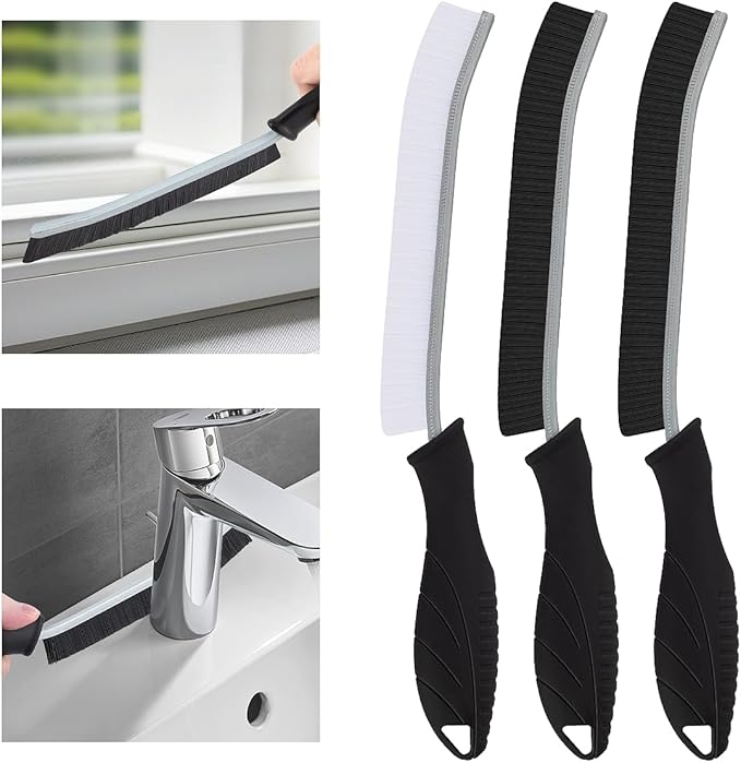 TQRR 3Pcs Hard Bristle Crevice Cleaning Brush, Scrub Brush, Kitchen Sink Cleaning Brush, Grout Brush, Corner Brush Cleaning Tools for Toilet, Bathroom, Gap, Home, Household, Window (3, Black)