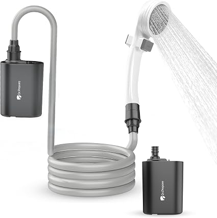 DR.PREPARE Portable Shower, Camping Shower Pump, 2×8000mAh Batteries, 120min Runtime, 11000RPM Motor, 1.32gal/min Flow, 