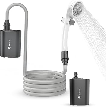 DR.PREPARE Portable Shower, Camping Shower Pump, 2×8000mAh Batteries, 120min Runtime, 11000RPM Motor, 1.32gal/min Flow, 