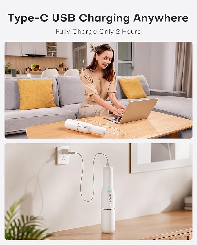Ofuzzi Slim H7 Pro Handheld Vacuum, 1.0LB, 27AW/11kPa, Handheld Vacuum Cordless with LED Lighting and Two-Speed Modes, Low Noise, Type-C Charge, Mini Vacuum for Home Cleaning, White