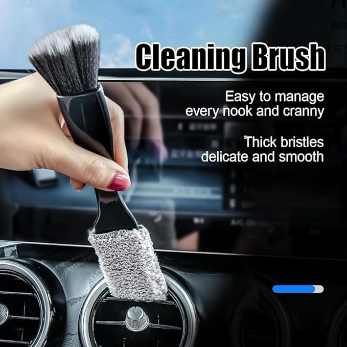 Double Head Brush for Car Clean, Cleaning Brush, Soft Car Detailing Brush, Universal Car Air Vent Cleaner Car Interior Accessories Fit for Cleaning Panels, Air Vent, Leather, Computer (Black)