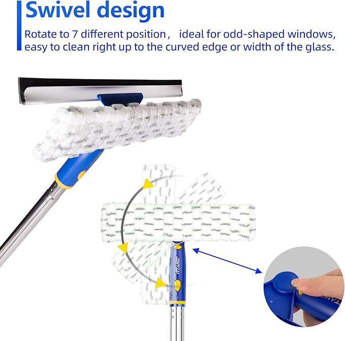 86.6" Window Squeegee Cleaner,2 in 1 Window Cleaning Tool Kit,Shower Squeegee with Extension Pole，Glass Cleaning Tools for Shower Glass,Indoor/Outdoor High Window Cleaning-Two Pads