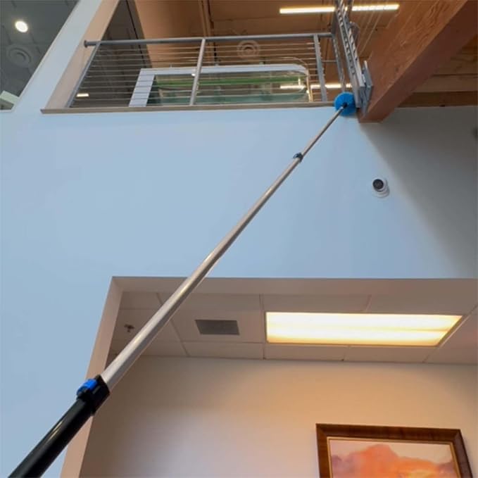 25 Foot Fan Cleaner High Ceiling 2 Cobweb Dusters with Heavy Duty Extension Pole, Window Squeegee Kit, Household Cleaning Gloves(18ft)