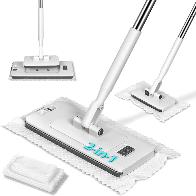 MASTERTOP Disposable Dust Mop with Mini Sweeper Mop,2-in-1 Disposable Mop with 47" Long Handle,Microfiber Mops for Floor Cleaning,No-Touch, Multi Surface Floor Cleaning