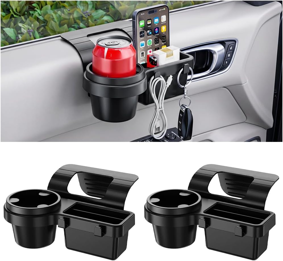 2PCS Car Hanging Storage Organizer with Phone & Cup Holder, Hook