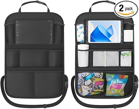 Car Backseat Organizer with 10'' Tablet Holder, Oxford Fabric Auto Seat Back Protector Kick Mats for Kids, Car Back Seat