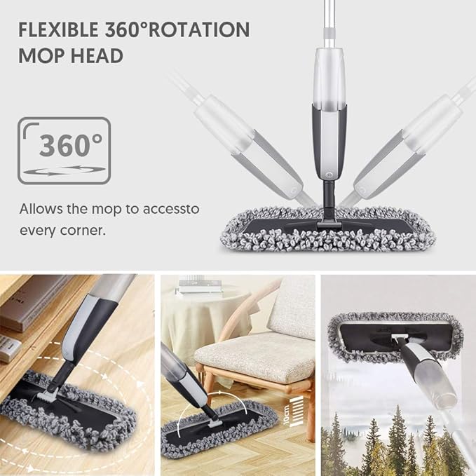MANGOTIME Spray Mop for Floor Cleaning - Microfiber Dry Wet Floor Mop with 3 Washable Pads & 1 Refillable Bottle for Hardwood Laminate Tile Wood Vinyl Ceramic