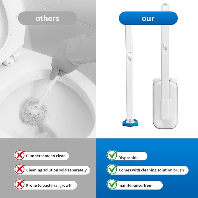 Disposable Toilet Brush with 48 Refills,Toilet Cleaning Supplies,Toilet Wand Brush Starter Kit,Wall Mounted Toilet Bowl Cleaner Brush with Holder for Bathroom Deep Cleaning & Hygiene (White)