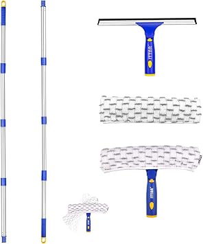 ITTAR Window Squeegee with 2 Sets Stainless Steel Pole, Squeegee Cleaning Tools with Microfiber Pads, 60"-72" Telescopic