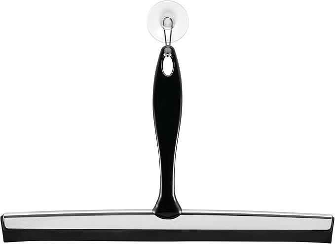 iDesign Bathroom Shower Squeegee with Wall Hook - Black/Chrome