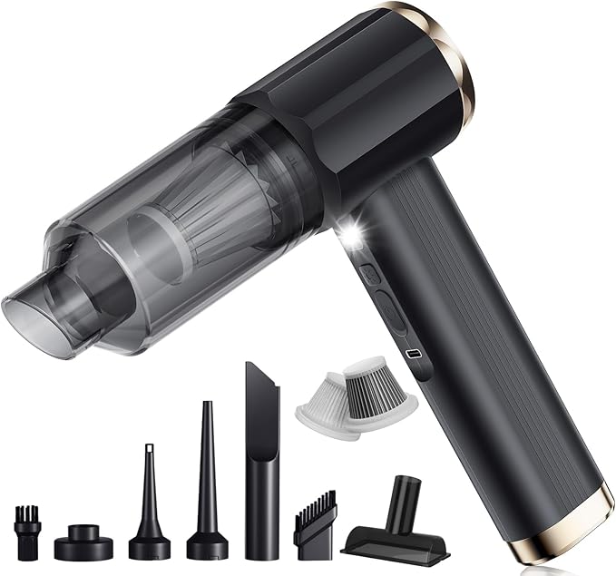 Handheld Cordless Vacuum Cleaner, Black, 24000Pa Suction, 3 Cleaning Modes, 7800mAh Battery, Vacuum/Blower/inflator Design, brushless Motor, USB-C Rechargeable