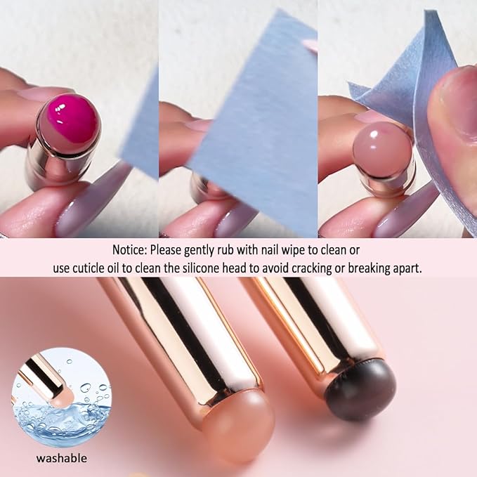 Fcozpjk Silicone Brush for Ombre Nail Art, 2Pcs Reusable Gel Polish Brush Gradient Nail Design, Silicone Pen Chrome Powder Applicator Brush, Soft Head Stamper for Stamping Nail Art, Manicure Tool