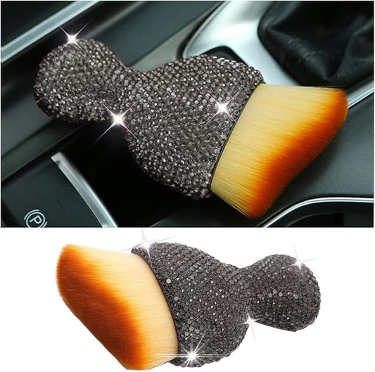 zipelo Auto Interior Dust Brush, Car Detailing Cleaning Brush with Diamond, Bling Handle Soft Bristles Dusting Tool, Scratch Free Dirt Clean Brushes for Vehicle Dashboard, Air Conditioner Vent (Gray)
