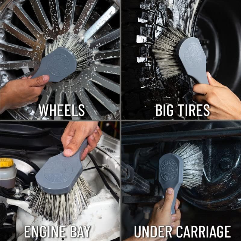 All Duty Brush Kit, ACCG09 Wheel Works Brush + ACCG02 Nice & Stiff Heavy Duty Carpet & Interior Brush + ACCG05 Big Blue Stiffy Heavy Duty Brush + ACCG08 Wheelie Exterior Surface Brush
