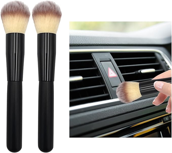Ziciner 2 PCS Car Detailing Brush, Curved Soft Bristles Auto Removal Dust Collectors, Universal Vehicle Dashboard, Air Conditioner Vents etc Interior Cleaning Tool Accessory (Long-Beige)