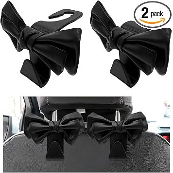 2PCS Purse Holder for Car Hooks, Cute Bow Car Seat Headrest Hooks Handbag Hanger, Bow Knot Auto Back Seat Organizer Stor