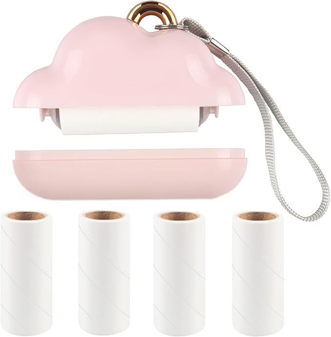 Mini Lint Roller Travel Size, Reusable Lint Roller for Travel, Pet Hair Remover Portable Lint Roller for Clothes with 150 Sheets Refillable (Pink)