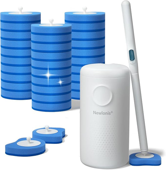 Newlonis® Disposable Toilet Brush with 32 Refills, Wall-Mounted Toilet Bowl Cleaning Wand, Toilet Brush and Holder Set