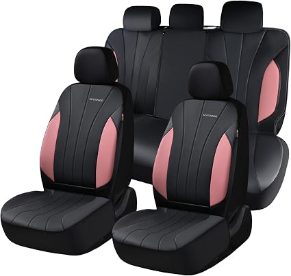 Coverado Automotive Car Seat Covers, Luxury Seat Covers Full Set, Leather Car Seat Protectors with Storage Bags, Pink Dr