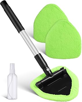 Luxshiny Car Windshield Brush Extendable Window Cleaner Tool for Car Defogger Brush with 3 Reusable Cloth Covers Spray B