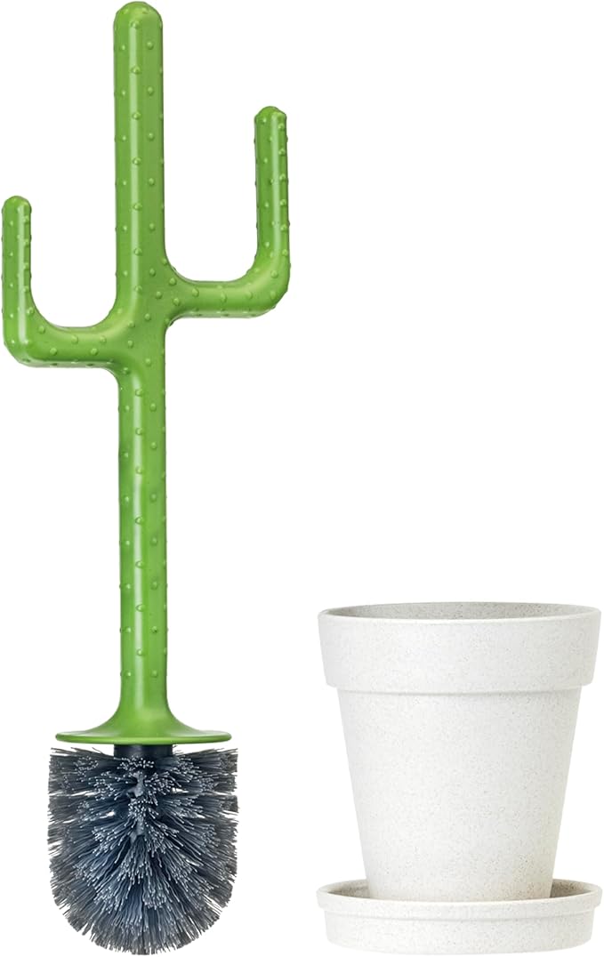 Vigar Cactus Toilet Brush and Holder Set - Toilet Bowl Brush with Cactus Handle, Decorative Bathroom Cleaning Brush with Planter Base Saucer, Cute Toilet Brush for Bathroom Accessories Decor