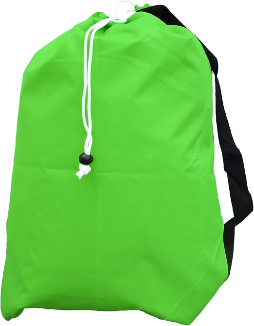Small Laundry Bag with Drawstring, Carry Strap, Locking Closure, Color: Lime Green Fluorescent, Size: 22x28