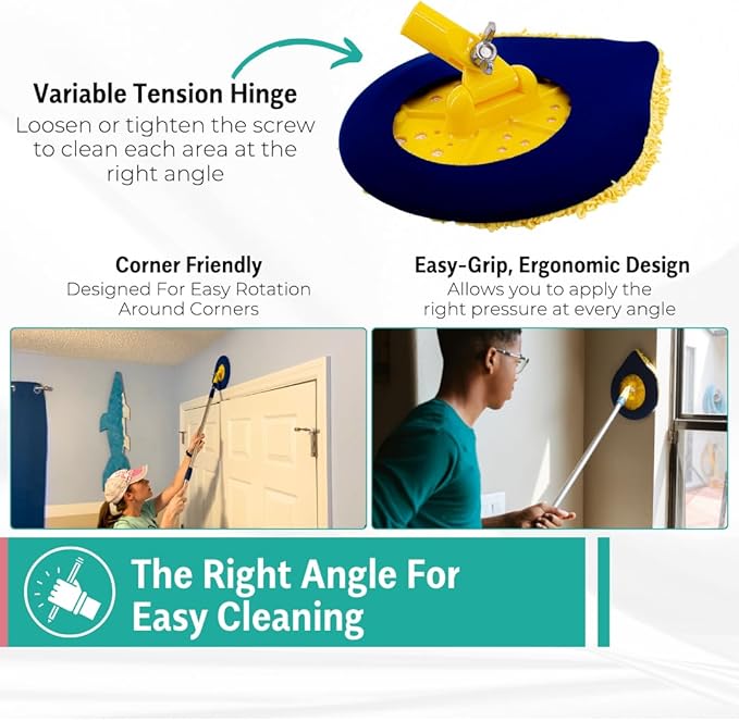 CHOMP Long Handle Wall Cleaner, 5 Minute CleanWalls Extendable Wall Washer, Ceiling Cleaner, Baseboard Duster, Telescoping Dry Dust and Wet Wash Cleaning Mop with Washable Microfiber Pad