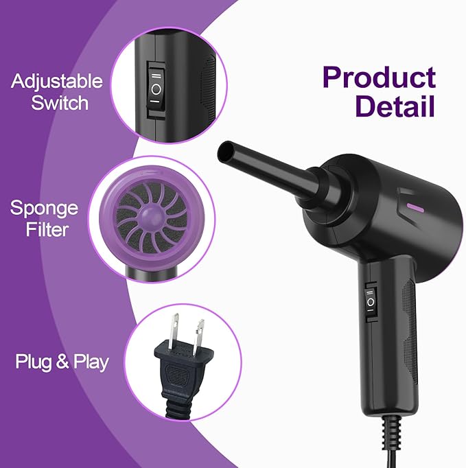 Meudeen Air Duster - Compressed Air - 5.74 oz High Power Cleaning for Computer - PC - 2 Gear Air Blower (Black Purple)