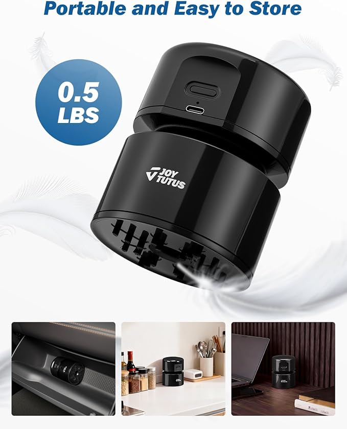 JOYTUTUS Mini Vacuum Cleaner Desk Vacuum Portable Cordless 360º Rotatable Handheld Vacuum 2 Suction Modes USB for Car/Home/Pet Hair/Office/Desk/Keyboards Black