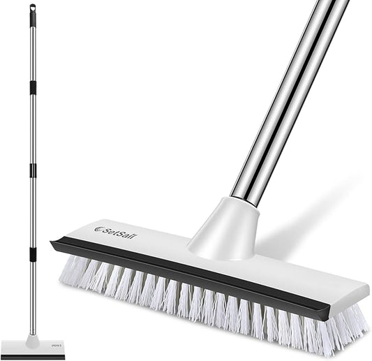 SetSail Floor Scrub Brush with 51-Inch Long Adjustable Handle 2 in 1 Scrape Brush Stiff Bristle Floor Scrubber for Cleaning Shower Bathroom Garage Kitchen Wall Deck Tub Tile,Black White