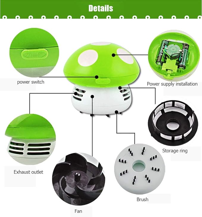 Aliotech Mini Cute Table Dust Vacuum Cleaner Mushroom Shaped Portable Corner Desk Vacuum Cleaner Mini Cute Vacuum Cleaner Dust Sweeper(Green)