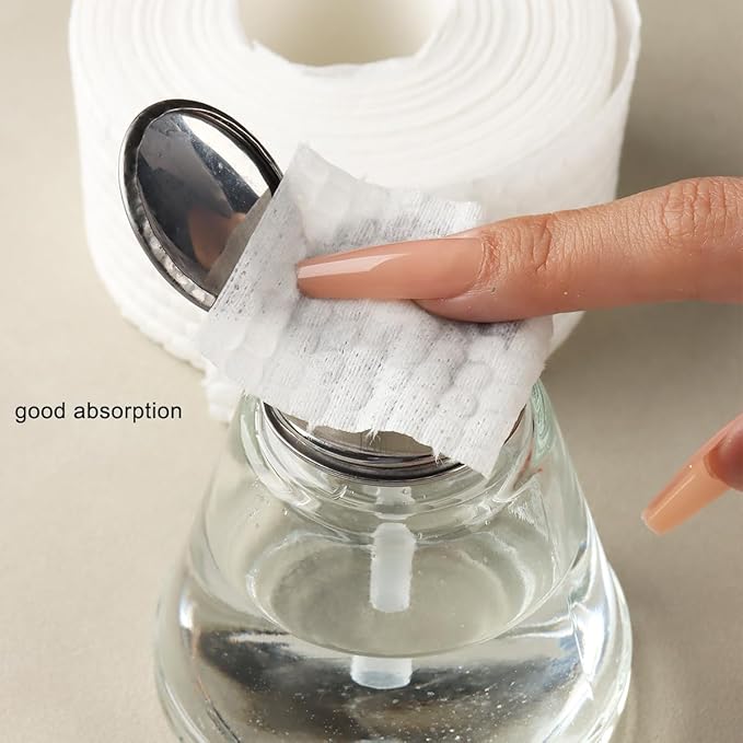 Fcozpjk 1000Pcs/1 Roll Lint Free Nail Wipes, Nail Polish Remover Pads, White Cotton Pads Wipes for Gel Nails, Dust Cleaning Degreasing Nail Napkins Cotton Swabs, Manicure Salon Supplies