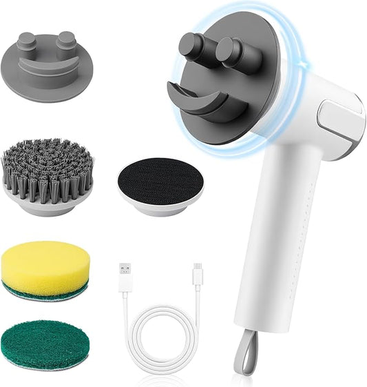 Electric Spin Scrubber for Scrub Daddy/Mommy, Goldusk 2-Speed Power Cleaning Brush with Digital Display 4 Replacement Brush Heads, Smiley Sponge Wand Handle Dish Wand for Sink/Griddle/Stove/Tub/Tile