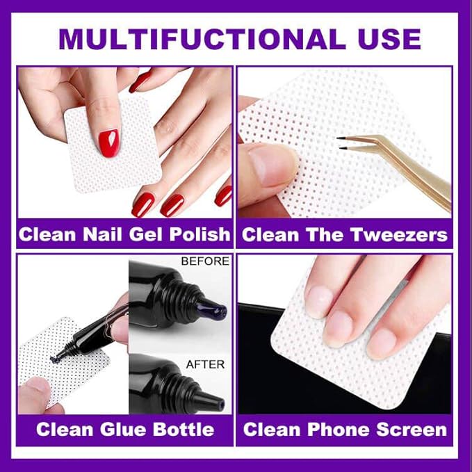 NXJ INFILILA Lint Free Nail Wipes, 1000PCS Non-Woven Fabric Dry Nail Prep Wipes, Absorbent Acetone Nail Polish Remover Lash Extensions Glue Nail Cleaning Pads for Salon Supplies