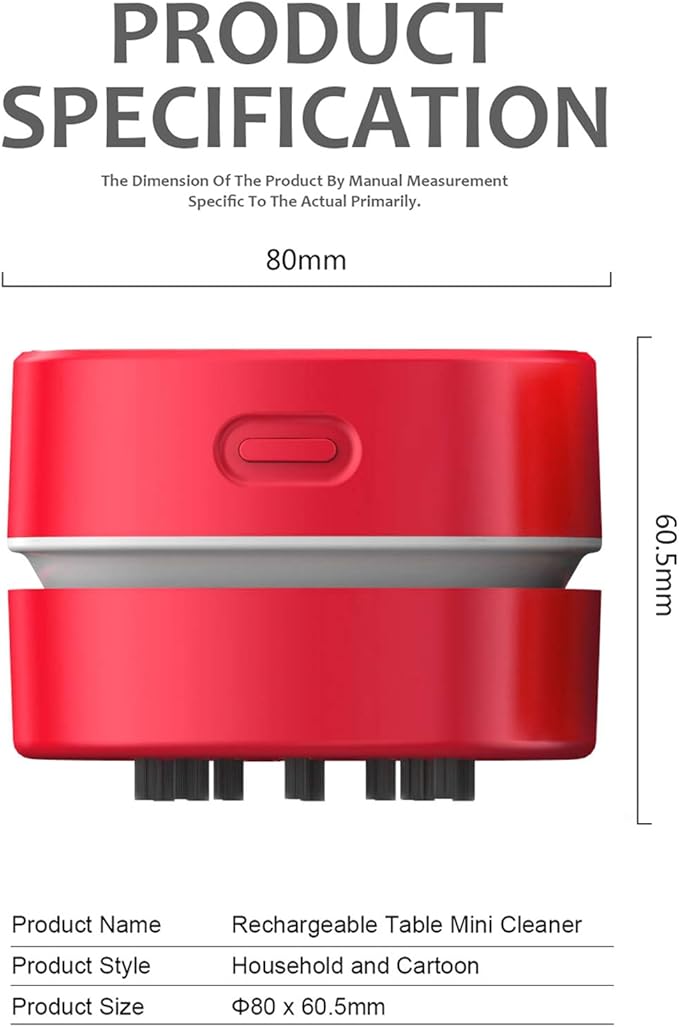 ODISTAR Desktop Vacuum Cleaner,Mini Table dust Sweeper Energy Saving,High Endurance up to 400 mins,Cordless&360º Rotatable for Cleaning Hairs,Crumbs,Computer Keyboard of Gifts for Kids (Red)